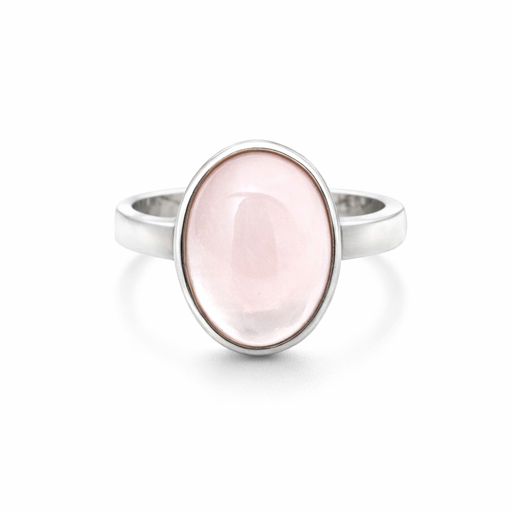 Rose Quartz Cabochon Ring In Sterling Silver