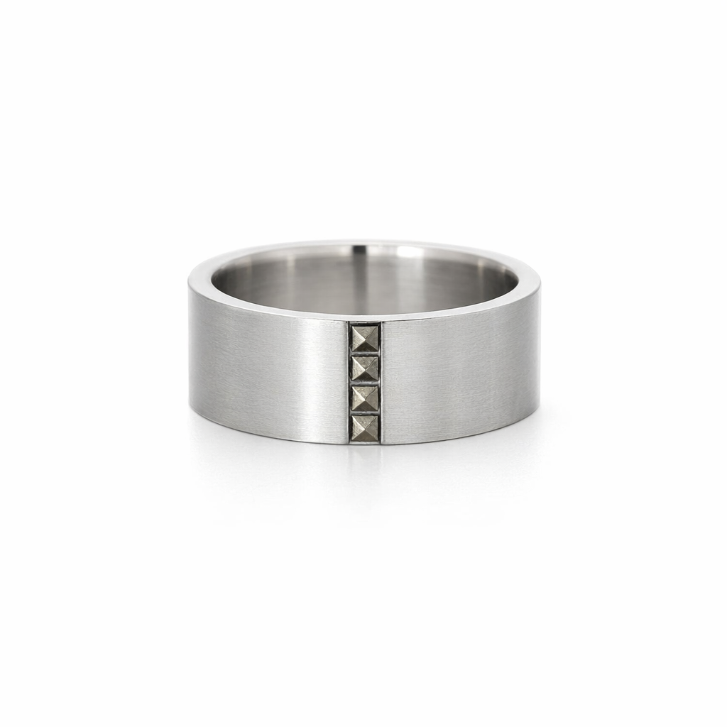 Ring | Men's Satin Stainless Steel Ring &amp; Pyrite Detail
