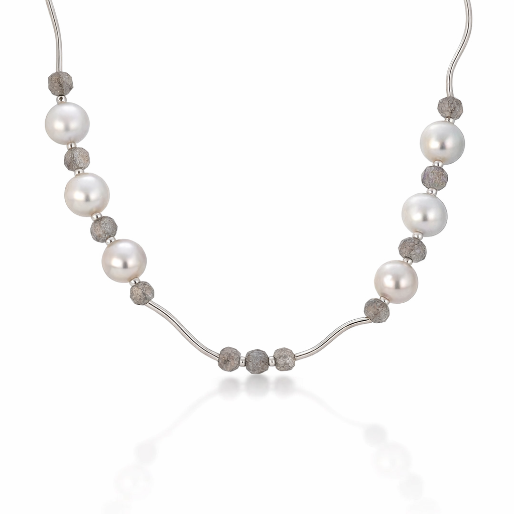 Pearl And Labradorite Necklace With Gold Bars