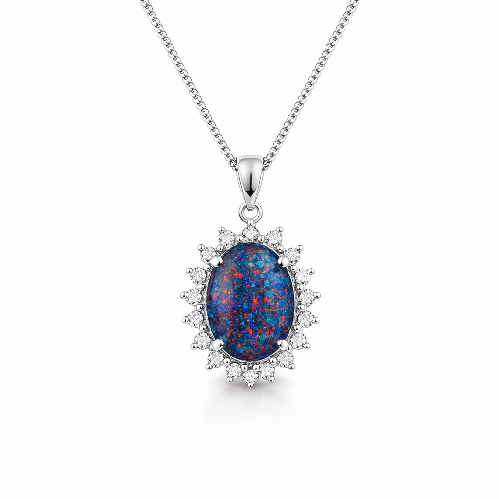 Opal Triplet Pendant With Cubic Zirconia In Silver