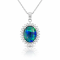 Opal Pendant | Triplet In Silver With CZ Halo