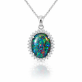 Opal Pendant | Triplet In Silver With CZ Halo