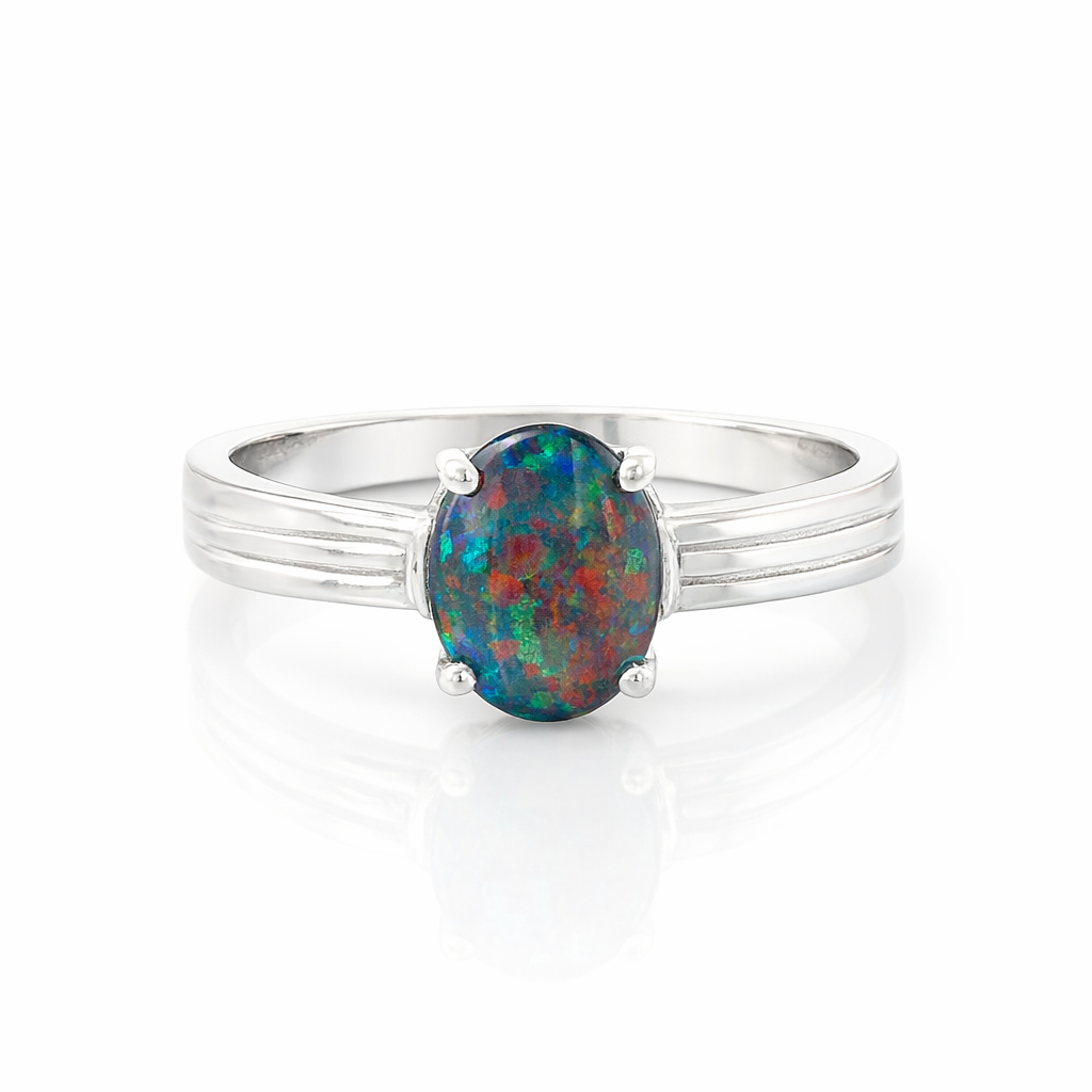 Silver Triplet Opal Ring With Multi Colours