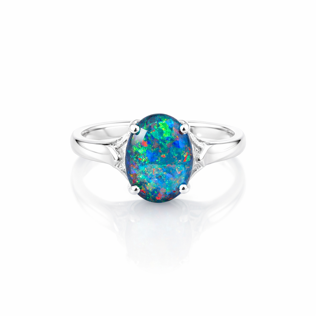 Silver Triplet Opal Ring With Multi Colours