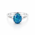 Silver Triplet Opal Ring With Blues &amp; Greens