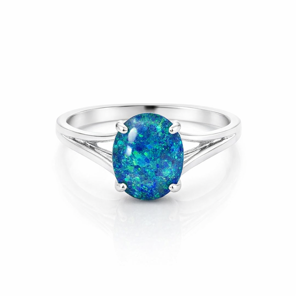 Silver Triplet Opal Ring With Blues &amp; Greens