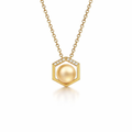 South Sea Pearl Pendant In Hexagonal Frame With Diamond Detail 14K