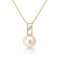 Gold Pearl And Diamond Pendant | 14K Gold