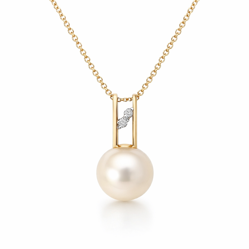 Gold Pearl And Diamond Pendant | 14K Gold
