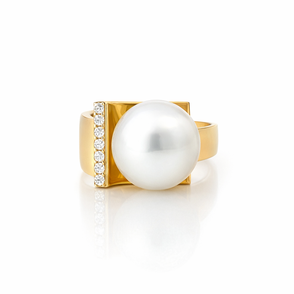 South Sea Pearl Ring With Striking Asymmetrical Design 18K