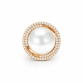 South Sea Pearl &amp; Diamond Halo Ring In 18K