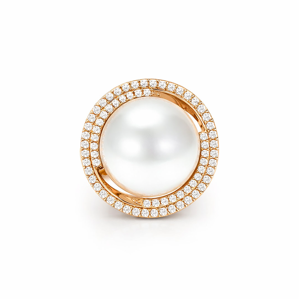 South Sea Pearl &amp; Diamond Halo Ring In 18K