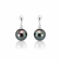 Tahitian Pearl &amp; Diamond Earrings In 18K White Gold
