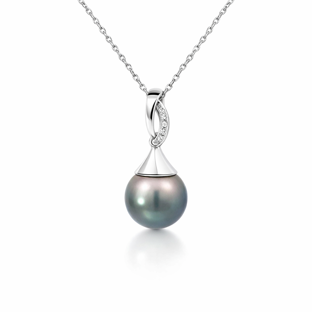 Tahitian Pearl &amp; Pave Diamond Pendant In 18K