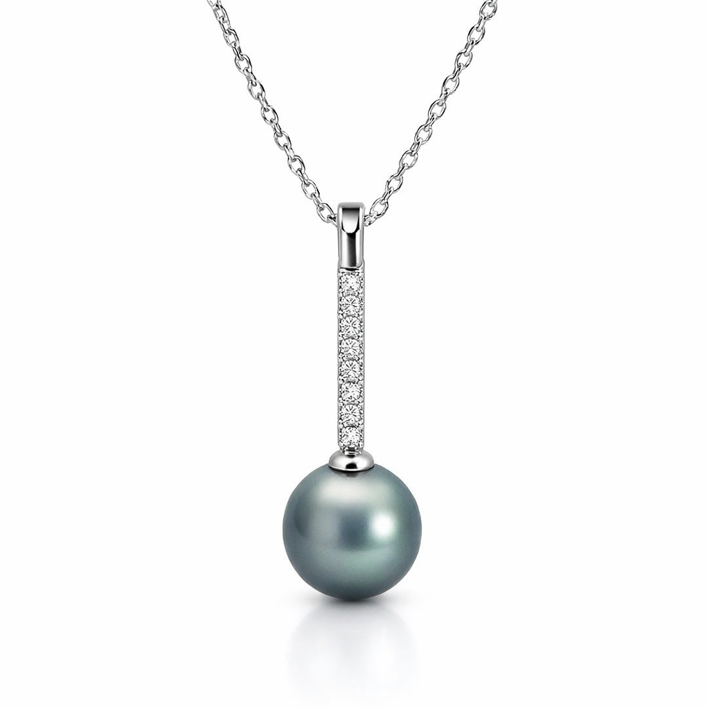 Tahitian Pearl &amp; Diamond Pendant In 18k White Gold