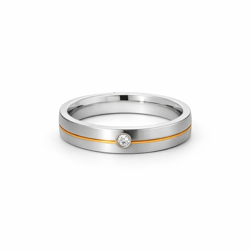 Mens Satin Cubic Zirconia Ring In Stainless Steel