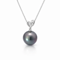 Tahitian Pearl &amp; Diamond Pendant In 18K White Gold