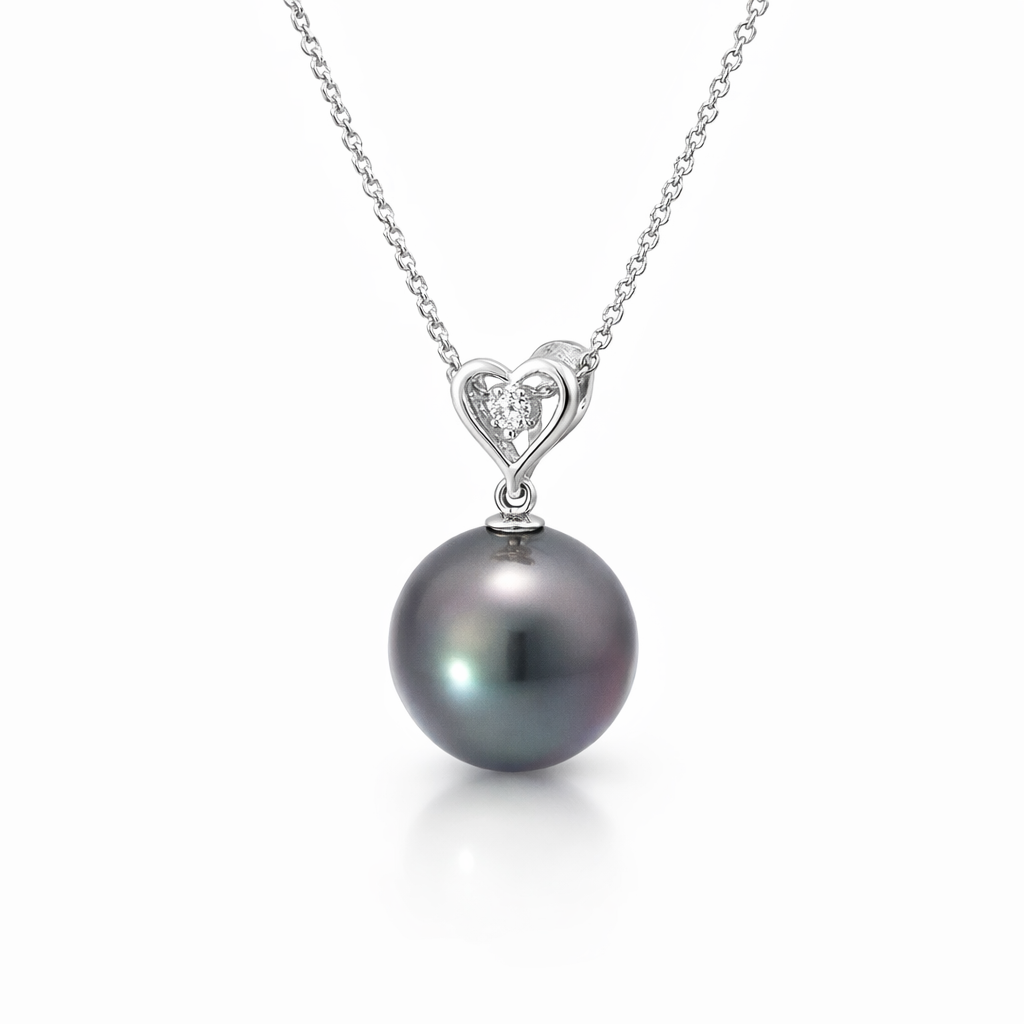 Tahitian Pearl &amp; Diamond Pendant In 18K White Gold