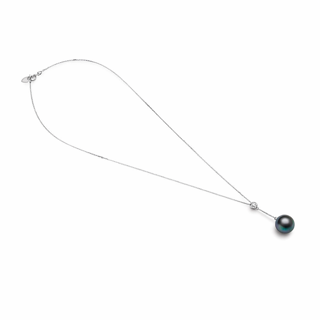 Tahitian Pearl &amp; Diamond Necklace In 18K White Gold