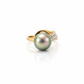Tahitian Pearl &amp; Diamond Ring In 18ct Yellow Gold