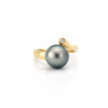 Tahitian Pearl &amp; Diamond Ring In 18ct Yellow Gold