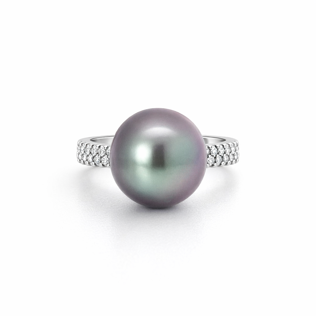 Tahitian Pearl &amp; Diamond Ring In 14K White Gold