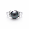 Tahitian Pearl &amp; Pave Diamond Ring In 18K WG