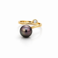 Tahitian Pearl &amp; Diamond Ring In 18ct Yellow Gold