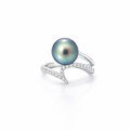 Tahitian Pearl &amp; Diamond Ring In 18K White Gold