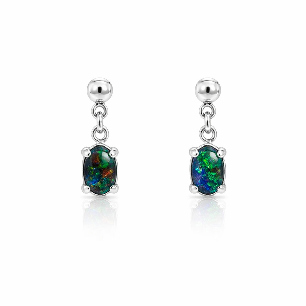Triplet Opal Drop Earrings In Sterling Silver