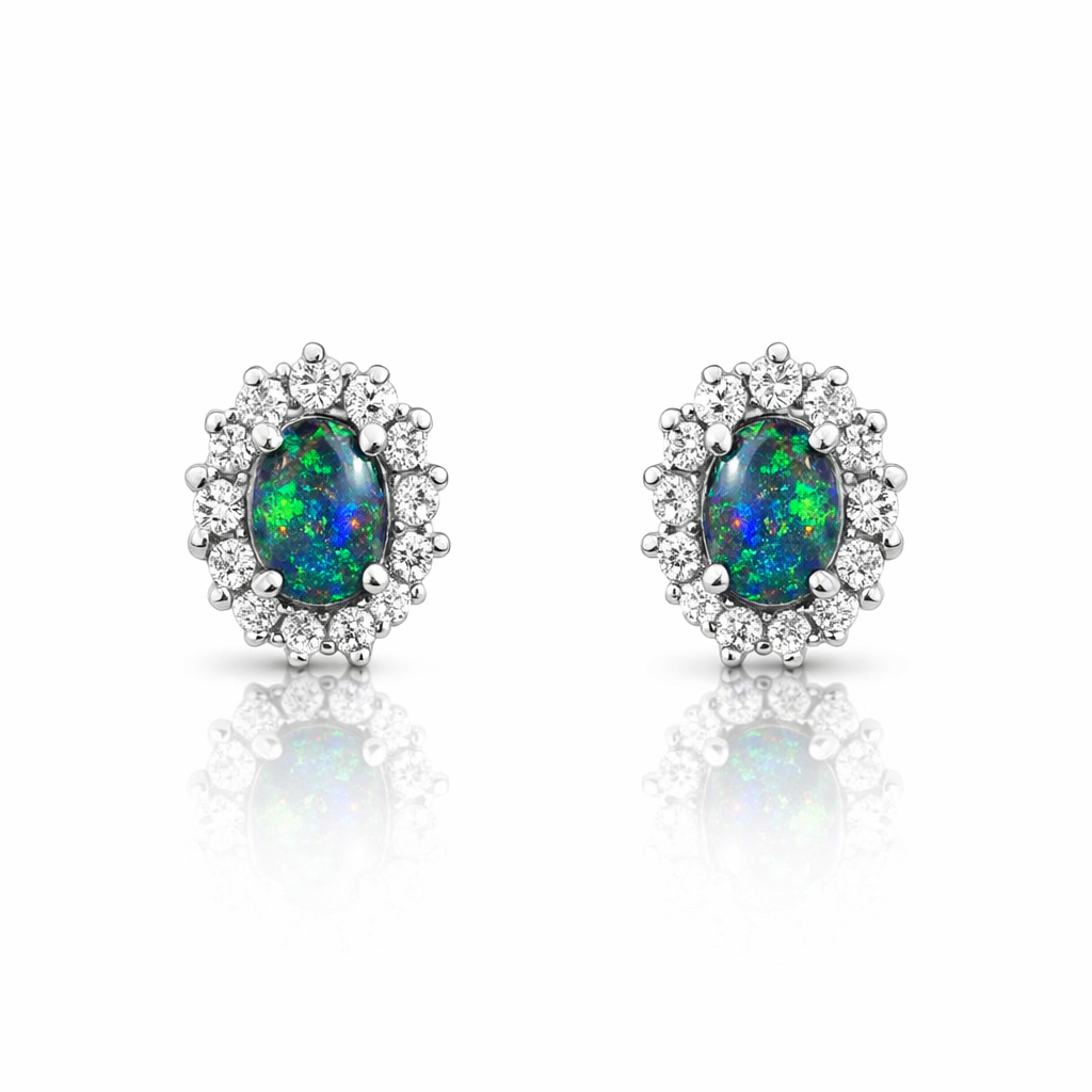 Triplet Opal &amp; Cubic Zirconia Earrings In Sterling Silver