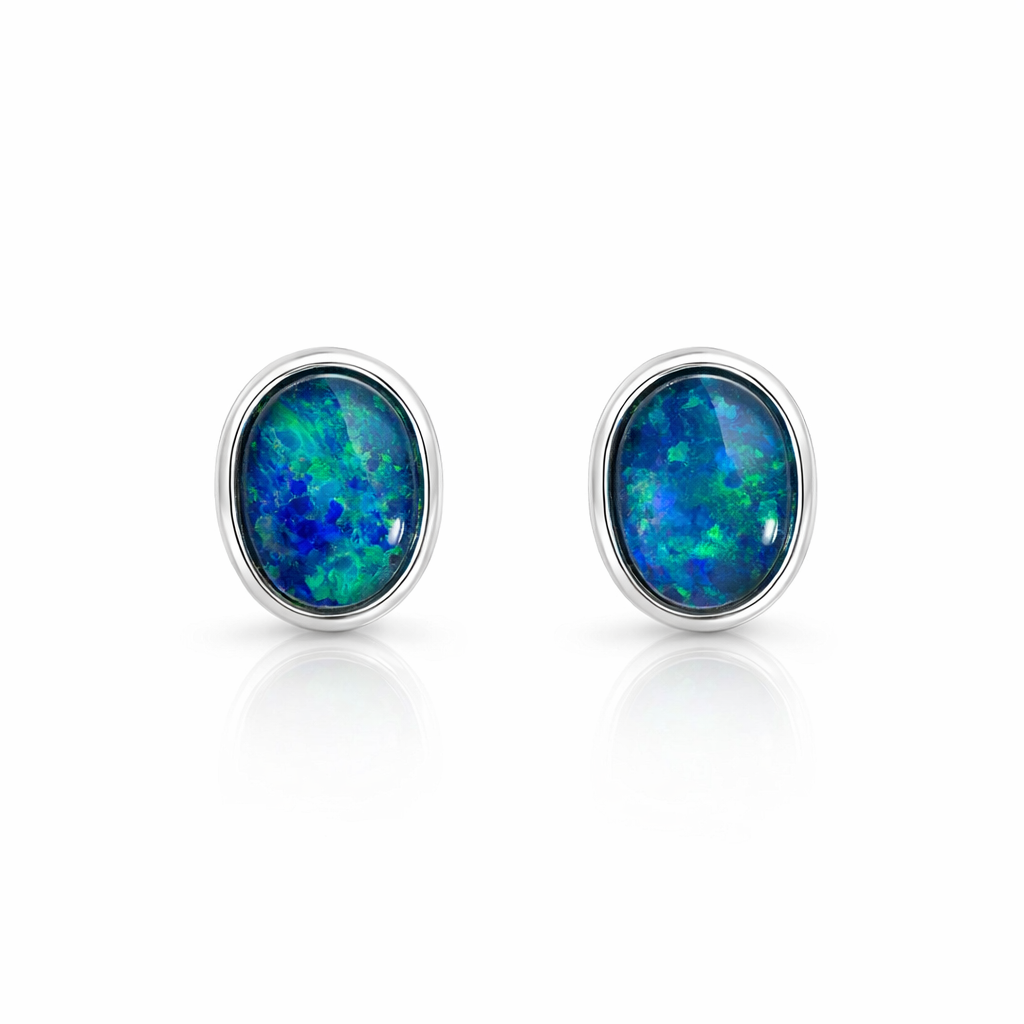 Triplet Opal Stud Earrings In Sterling Silver