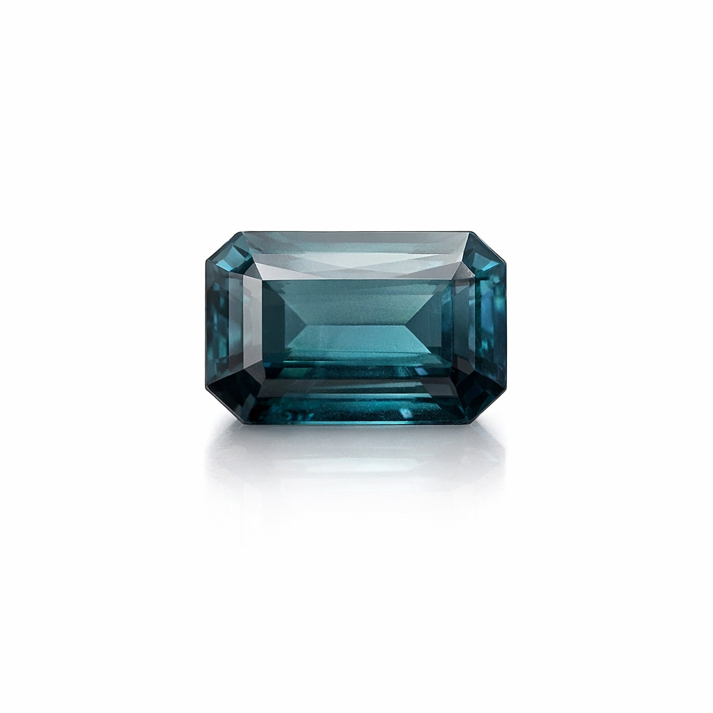 Loose Natural Teal Emerald Cut Sapphire 1.58CT