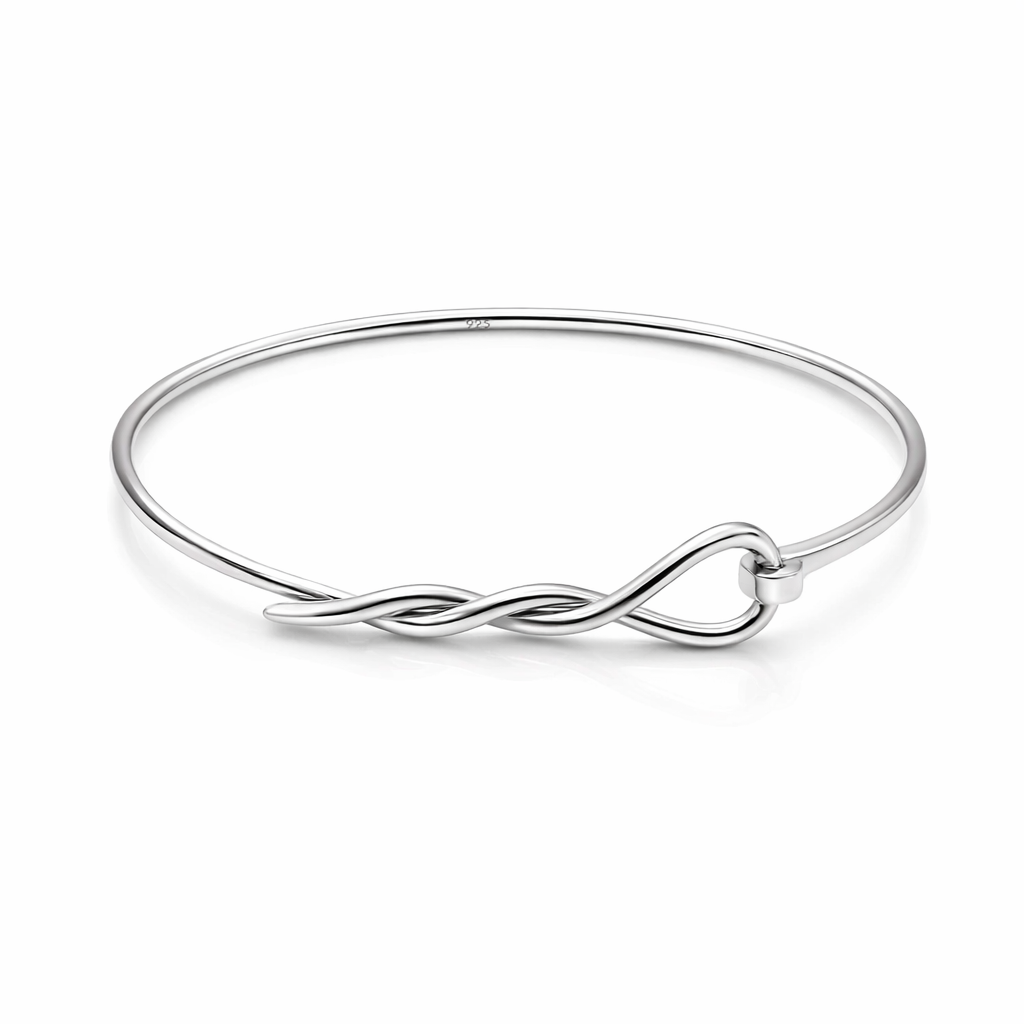 Silver Bangle With Twisted Hook Clasp