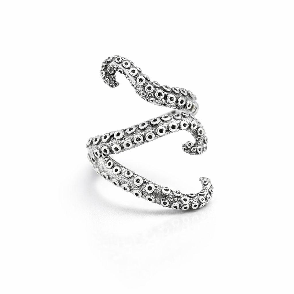 Octopus Tentacle Ring In Sterling Silver
