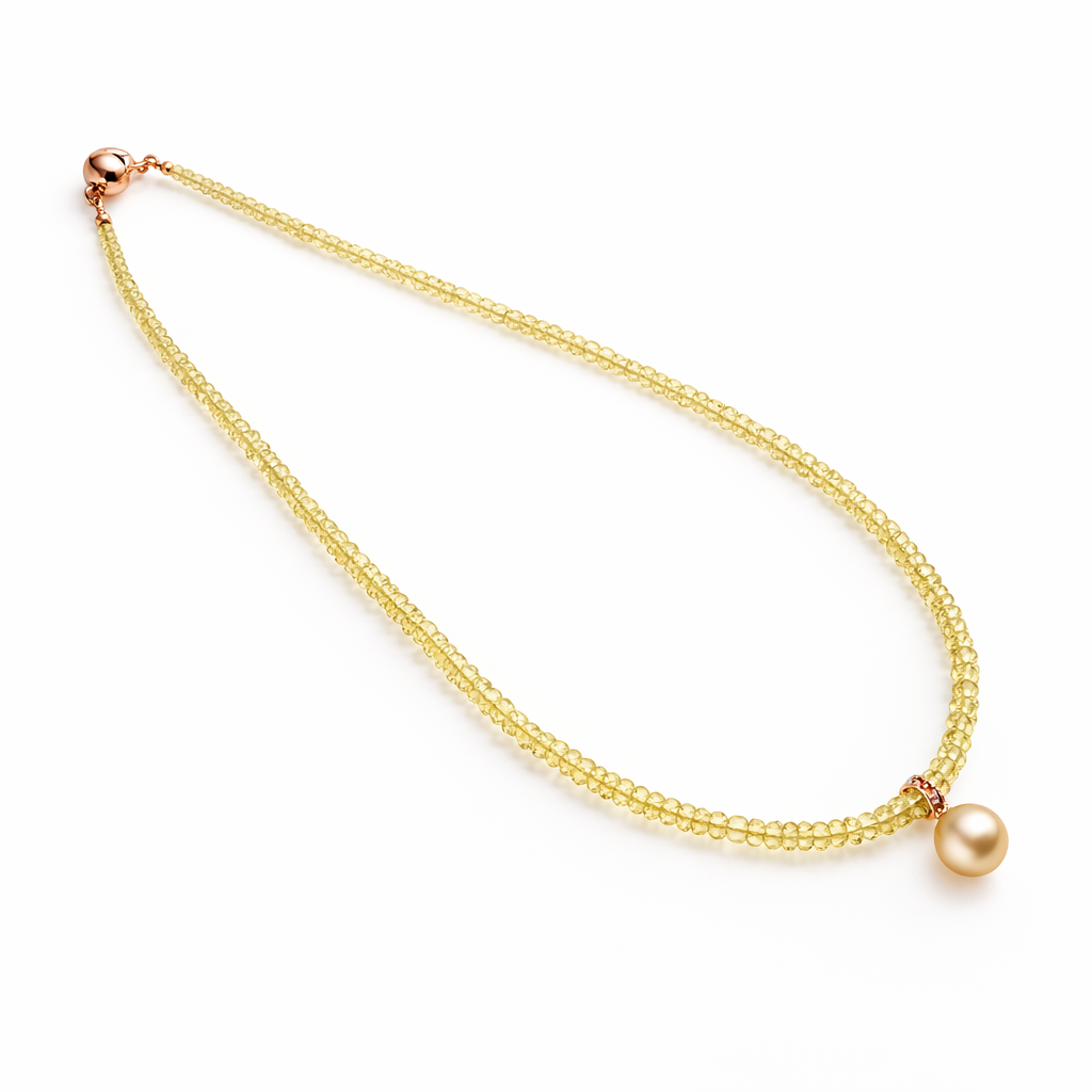 Peridot And Pearl Enhancer Necklace In 18K