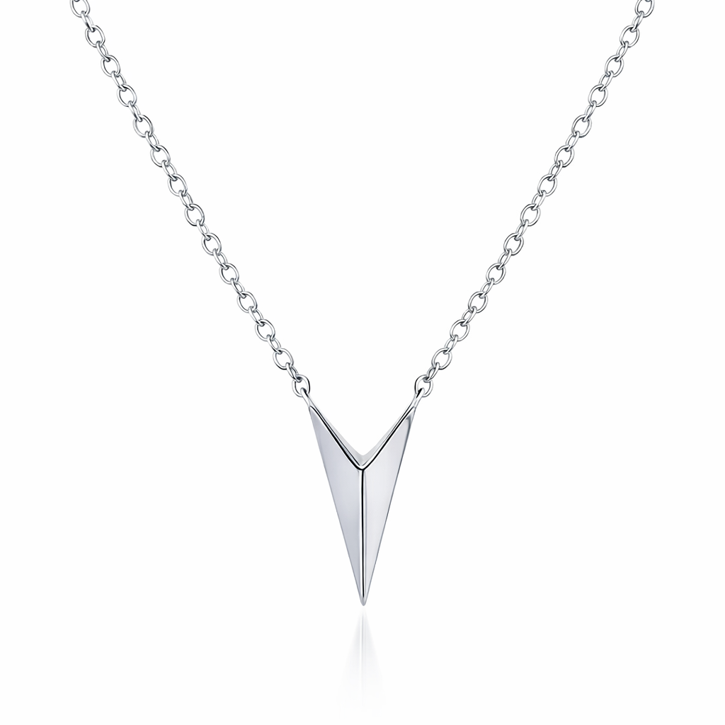 Pendant With V Design And Necklace In Silver