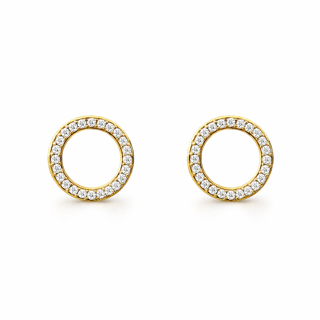 Circle Of Cubic Zirconias Earrings In Gold Plated Silver