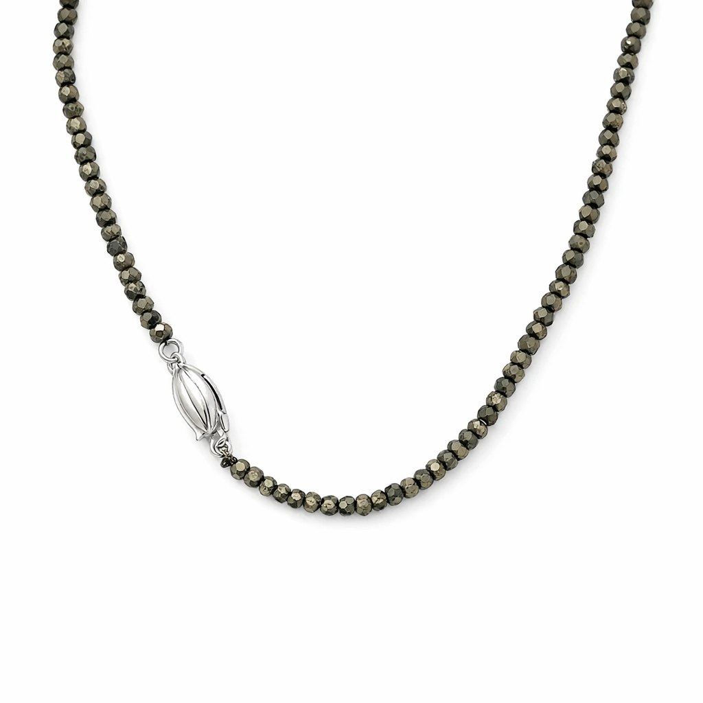 Pyrite Bead Necklace With A Silver Clasp