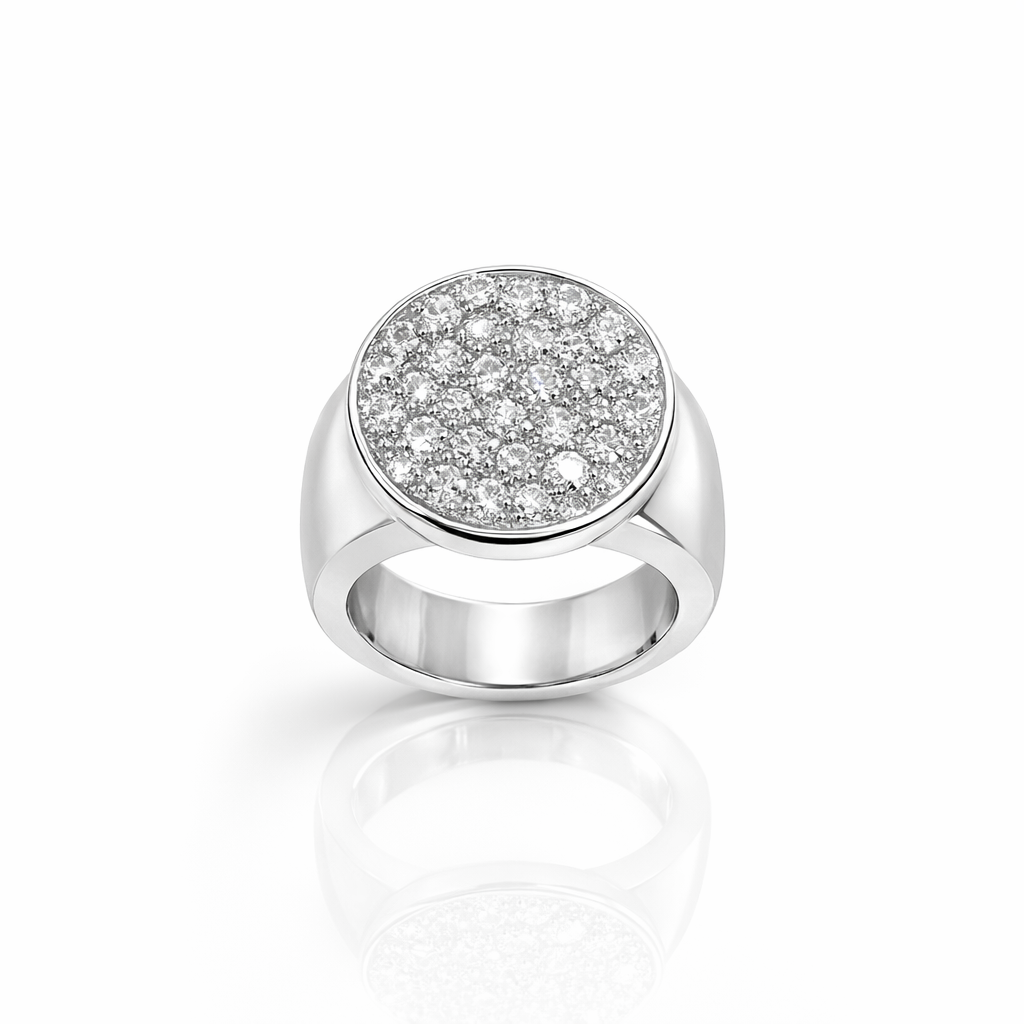 Pave Diamond Coin Ring In 18ct Gold