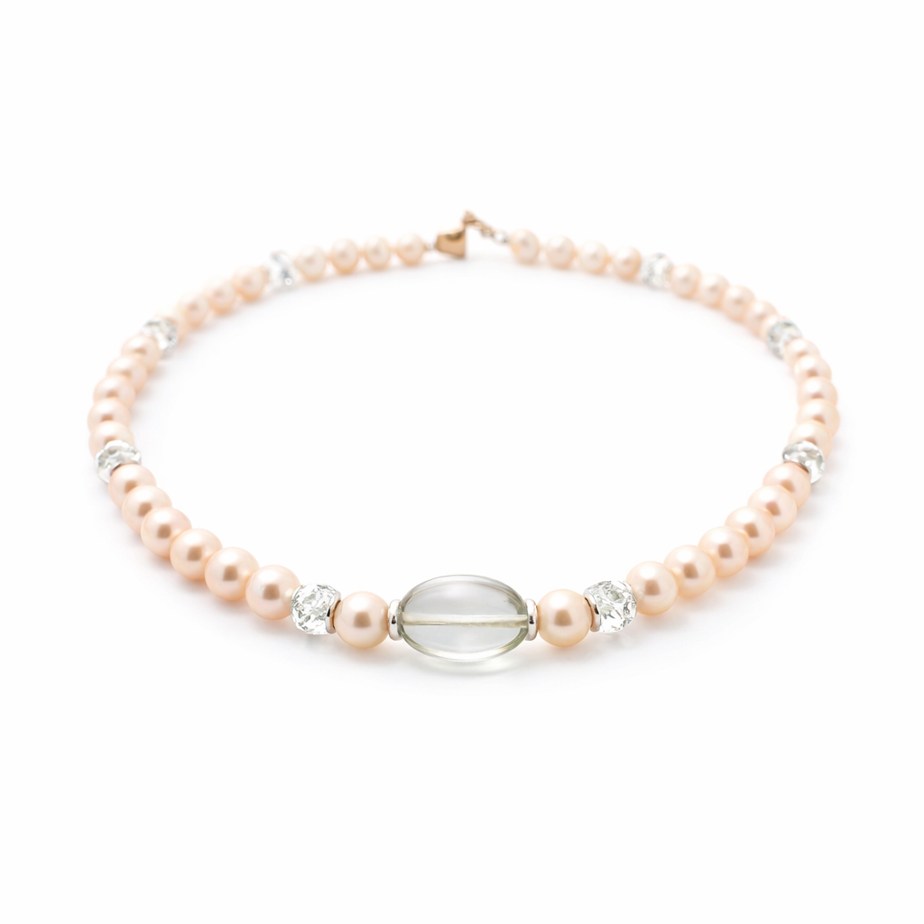 Freshwater Pearl Necklace With Green Amethyst Beads