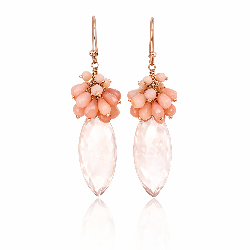 Rose Quartz And Peruvian Opal Earrings 18K Rose