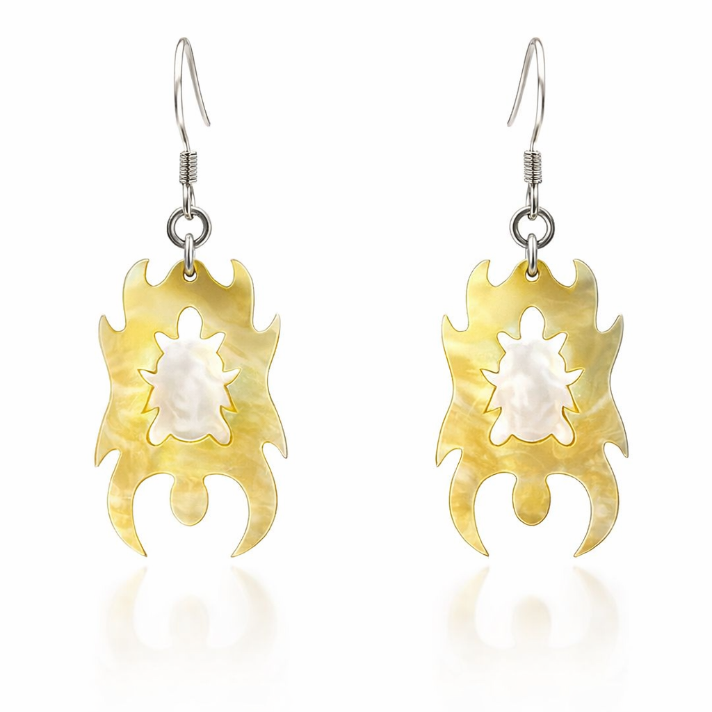 Hand Carved Mother Of Pearl Turtles On Silver Hooks