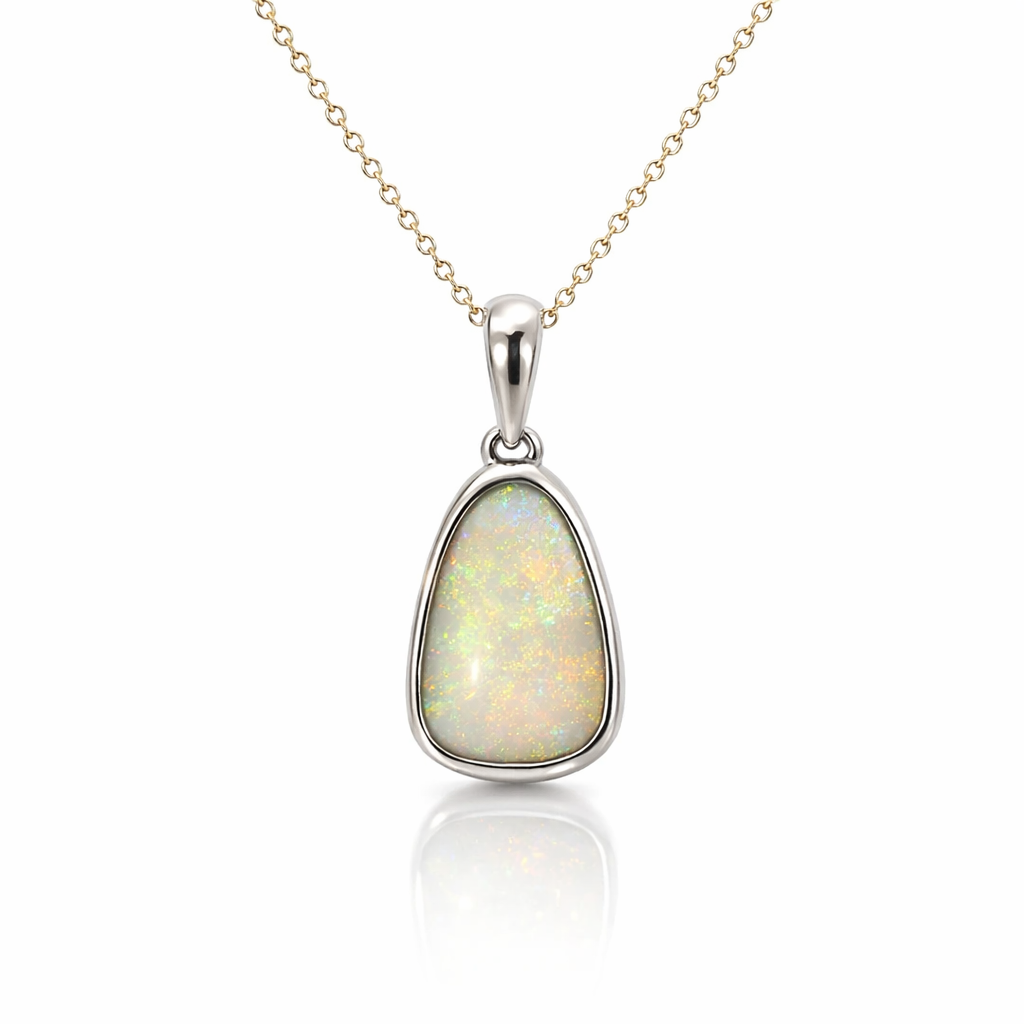 Solid White Opal Pendant In Sterling Silver
