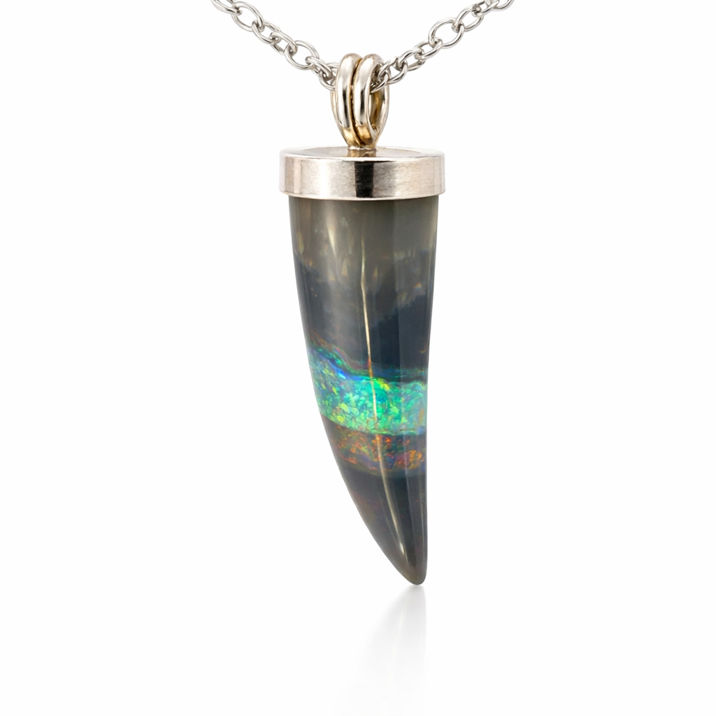 Opal Sharks Tooth Pendant | In Silver