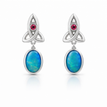 Opal Drops With Ruby Eternal Knot Stud Earrings