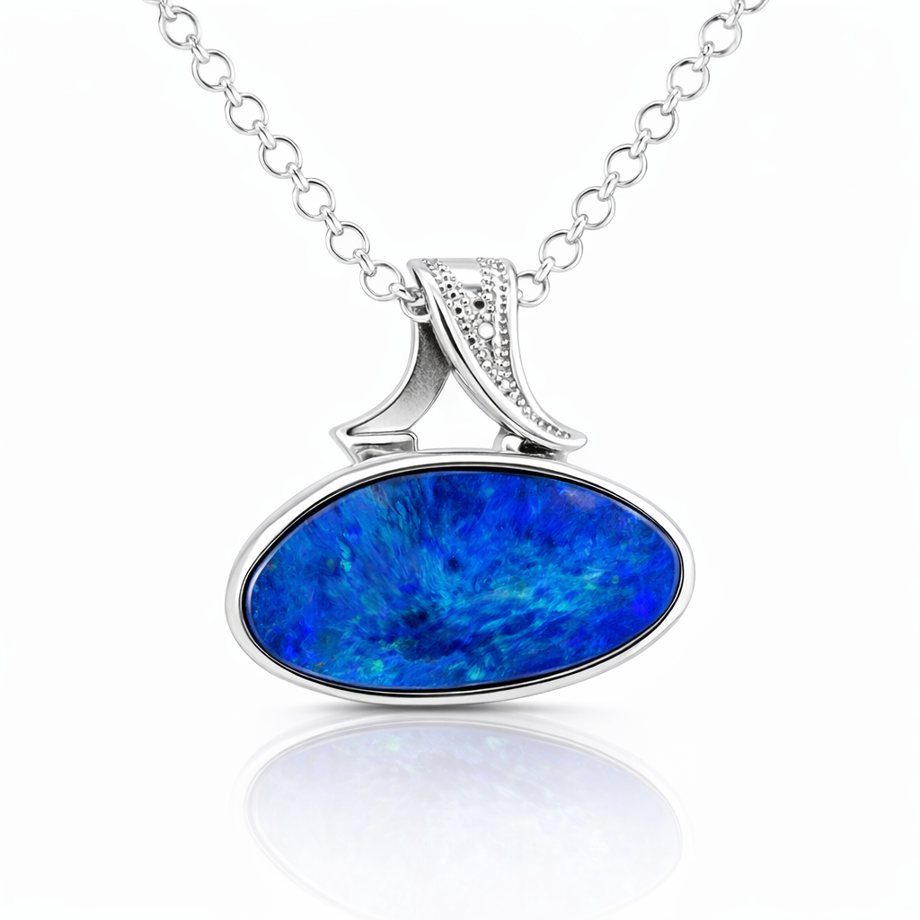 Vibrant Blue Doublet Opal Pendant In Sterling Silver