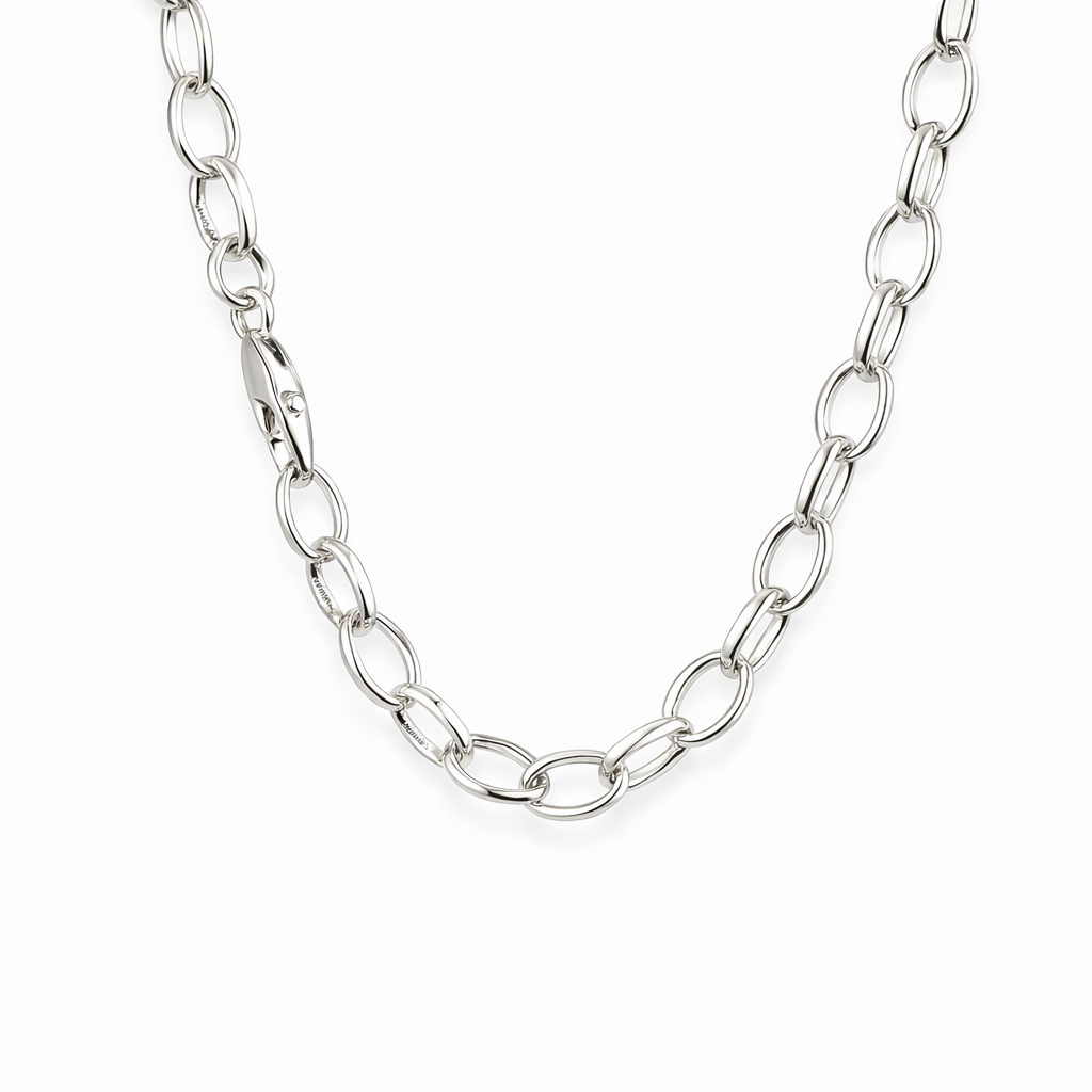 Oval Belchor Chain Silver Necklace 50cm