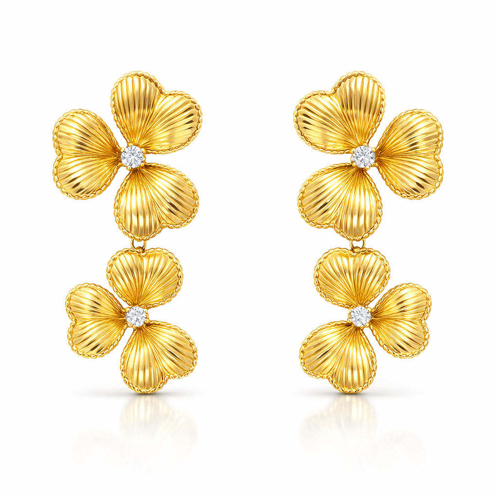 Heart Shaped Petal Earring With Crystal