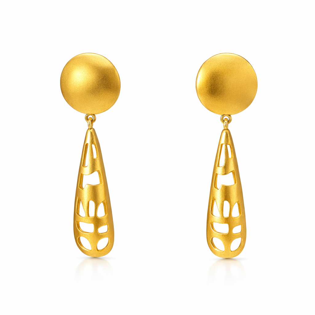 Gold Plated Brass Disc Stud &amp; Cut-Out Drop